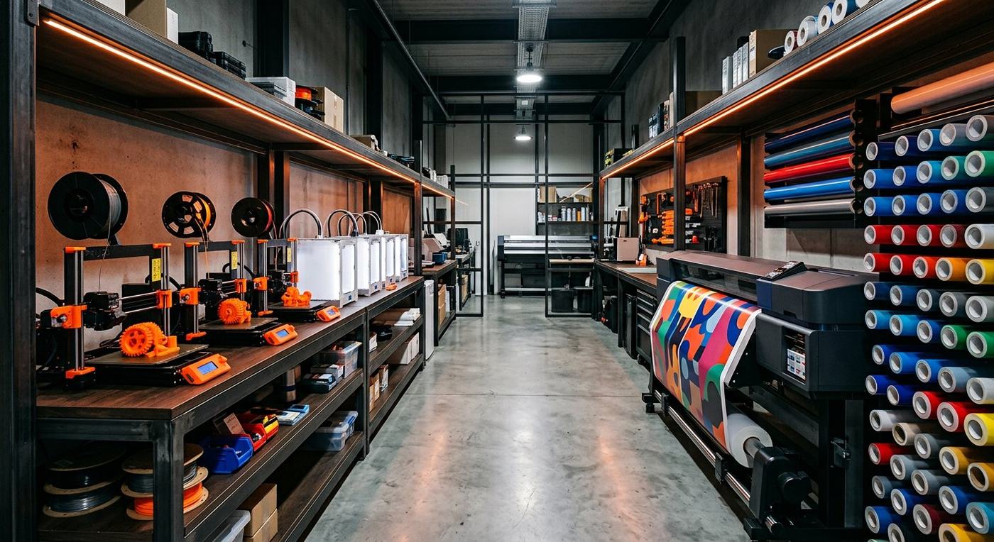 BSR Print Solutions production floor with 3D printers and large format printer